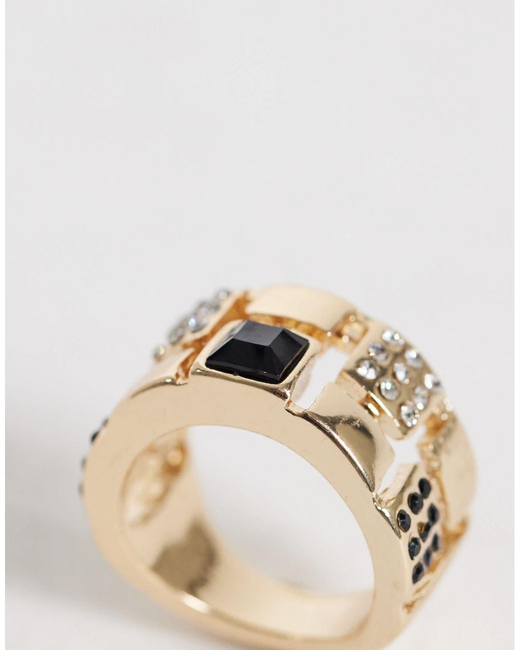 ASOS Metallic Grober ring mit schwarzem stein