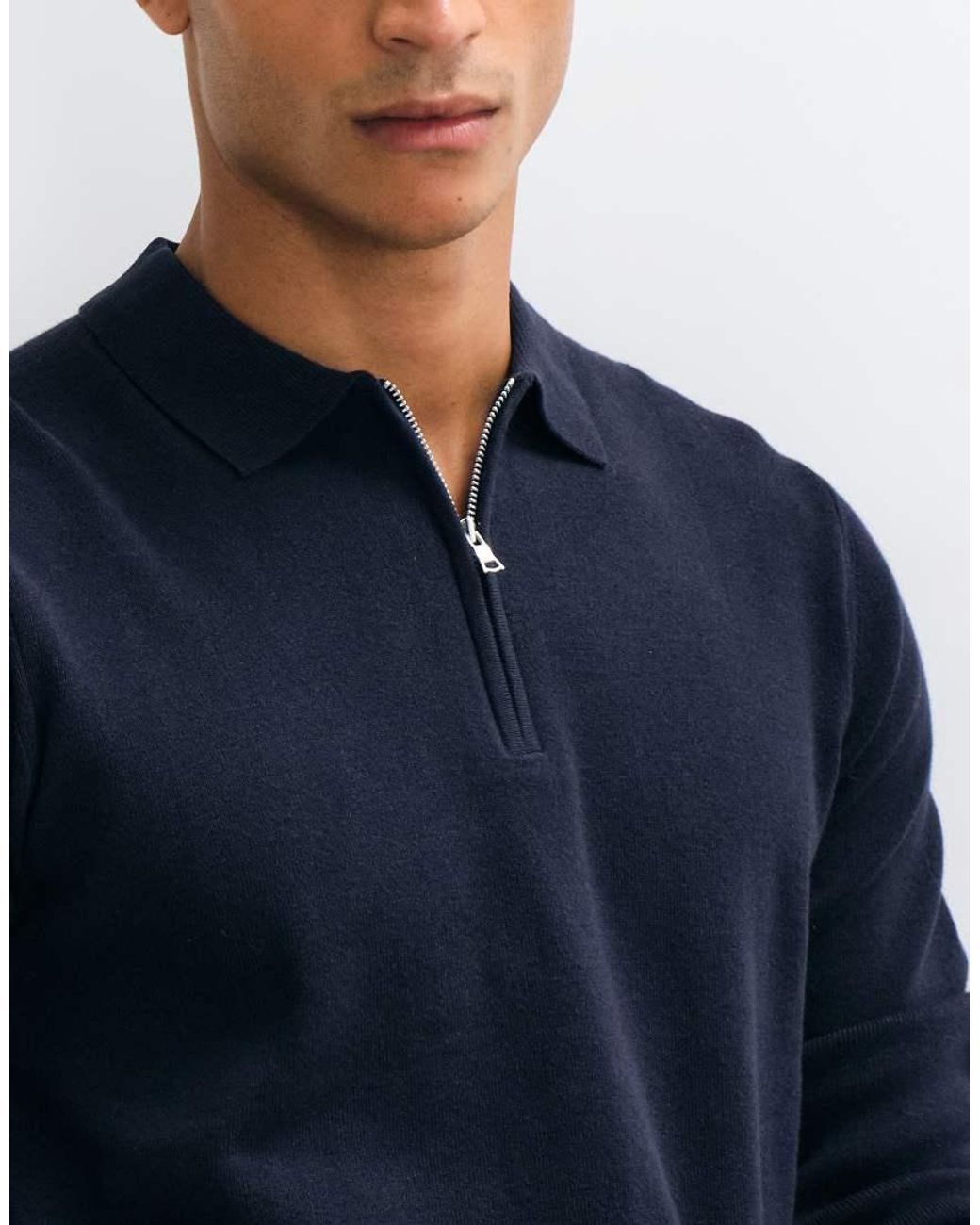 ASOS Blue Essentials Knitted Lightweight Zip Polo for men