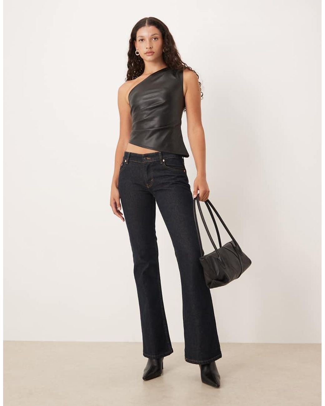 Gina Tricot Black One Shoulder Pu Top