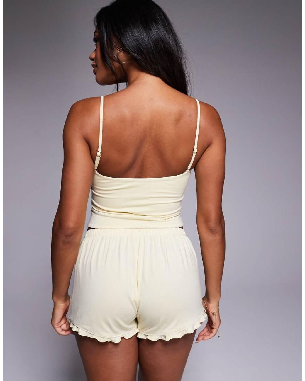 Oh Polly Yellow Double Layer Cami Pyjama Top Co-ord