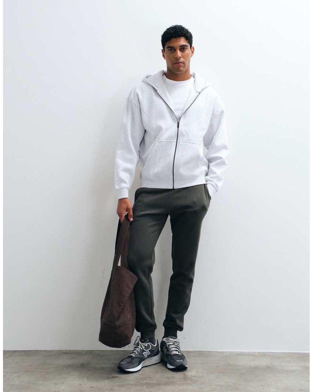 Only & Sons White Oversized Zip Through Hoodie for men