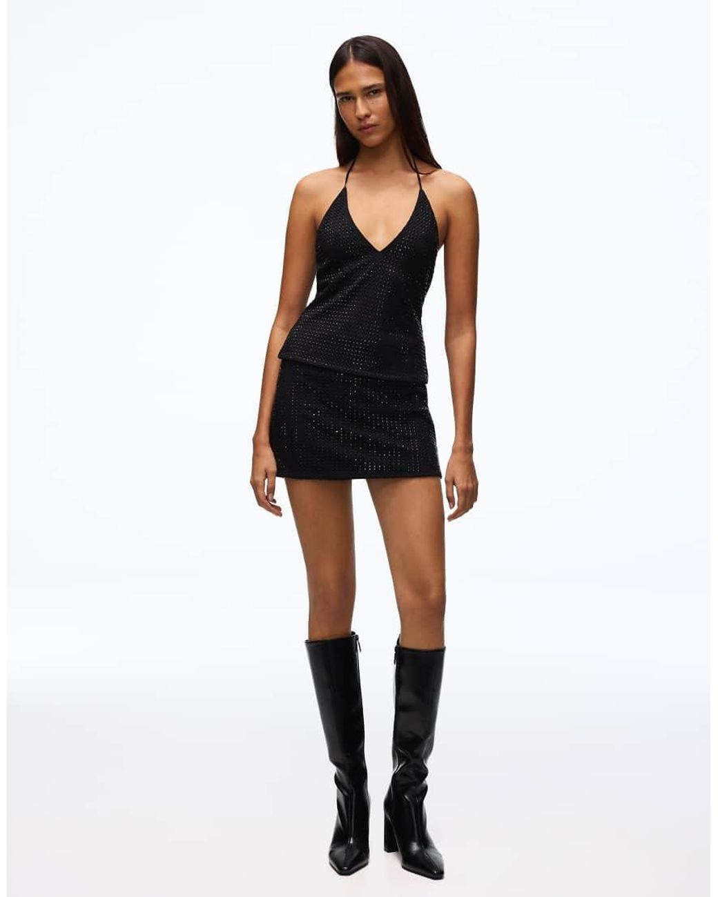 Bershka Black Rhinestone Effect Mini Skirt