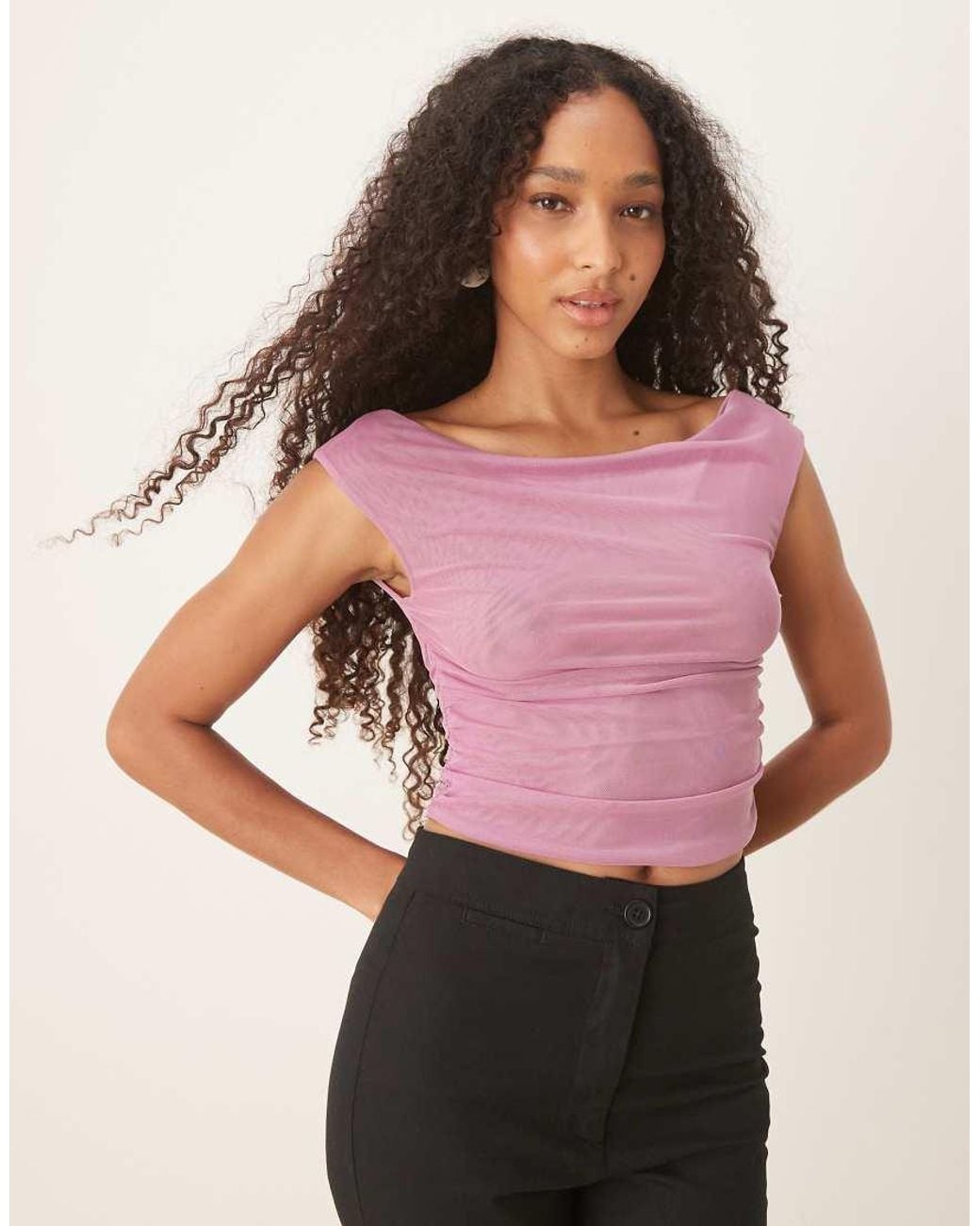 Cotton On Pink Gathered Mesh Off Shoulder Top