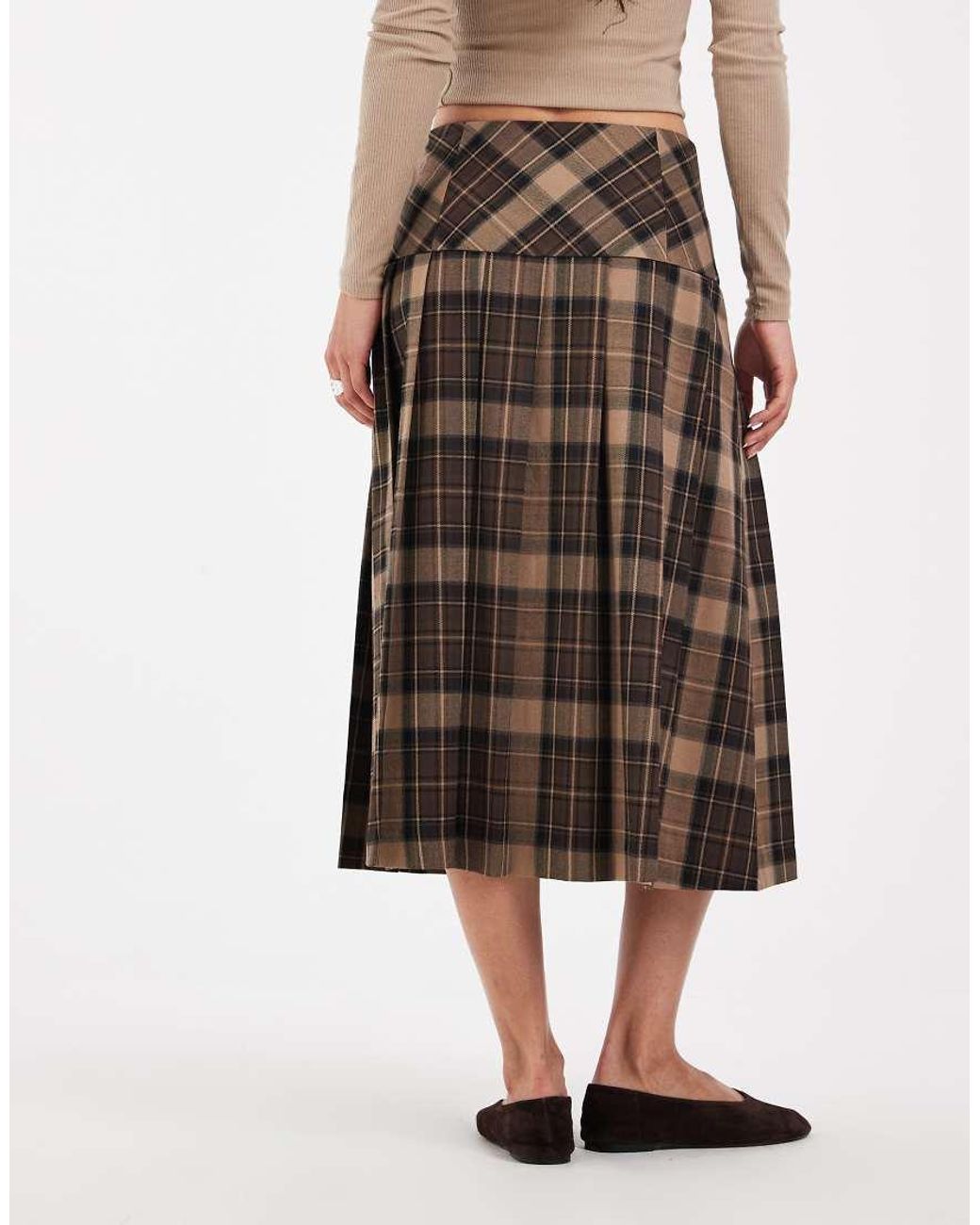 ASOS Natural Tailored Midi Kilt With Button Detail