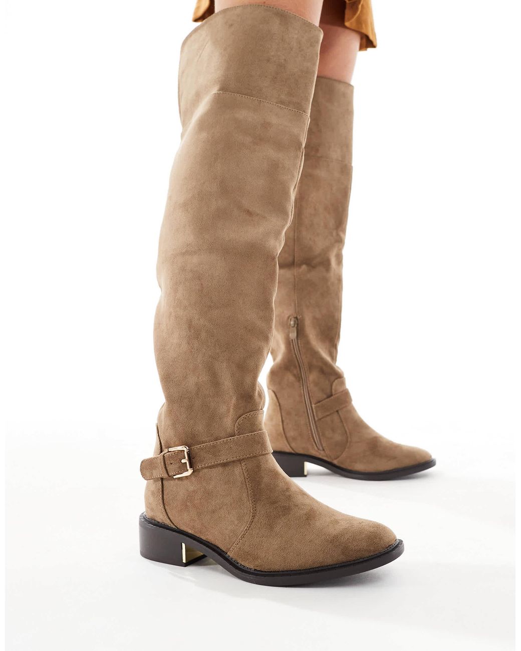 SEQWL Wide Fit Natural Latte Buckle Detail Over The Knee Boots