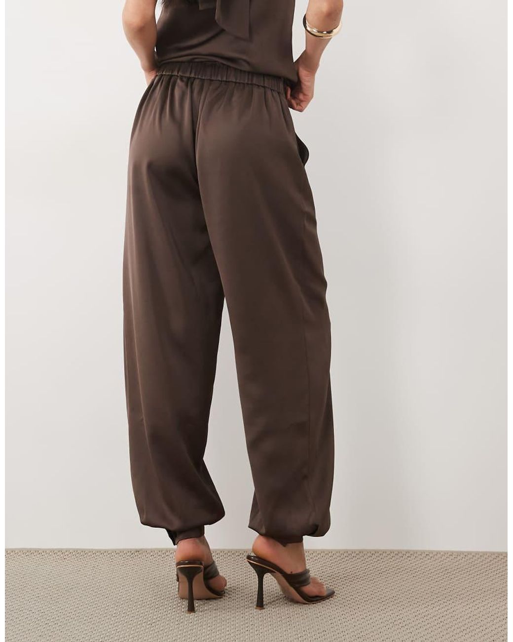 Pretty Lavish Brown Satin Balloon Leg Trousers Co-ord