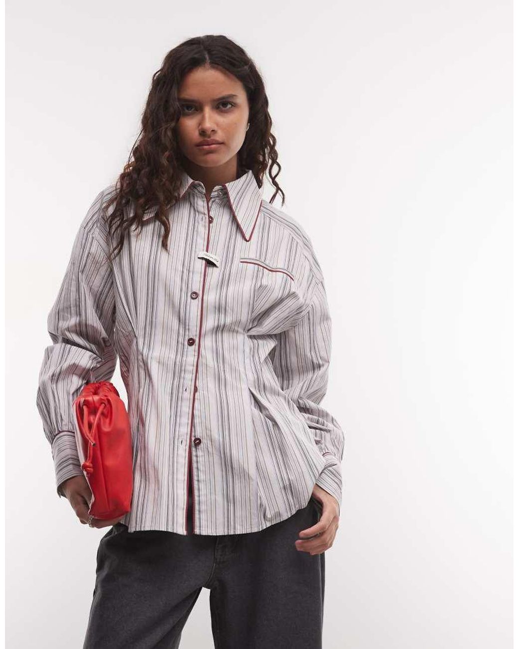 Muse Assembly Multicolor Western Balloon Sleeve Sinched Waist Stripe Shirt