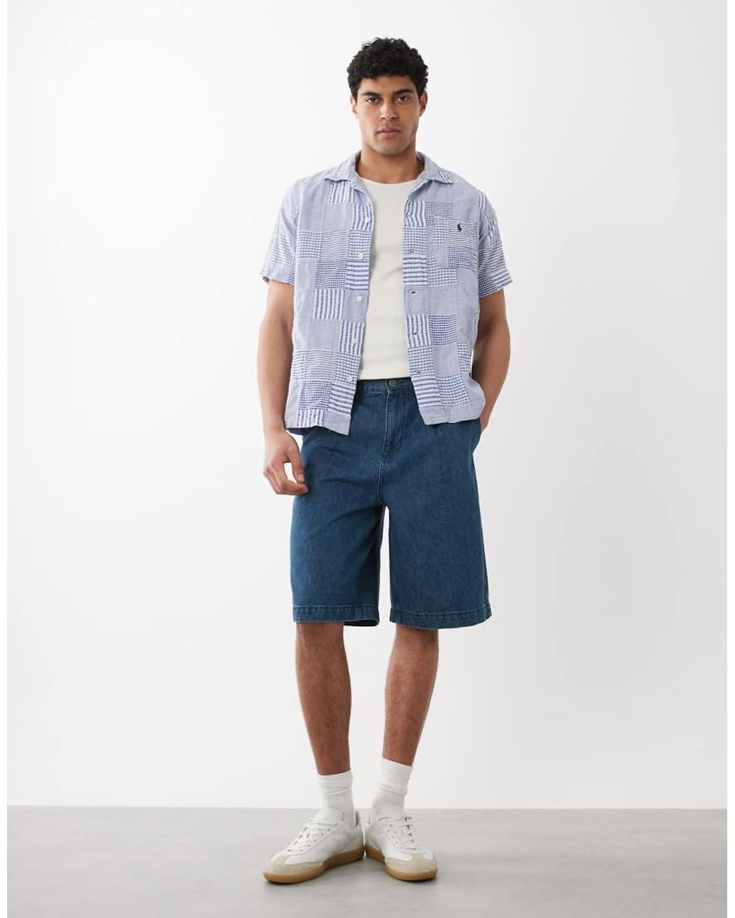 Polo Ralph Lauren Blue Icon Logo Patchwork Print Short Sleeve Shirt for men