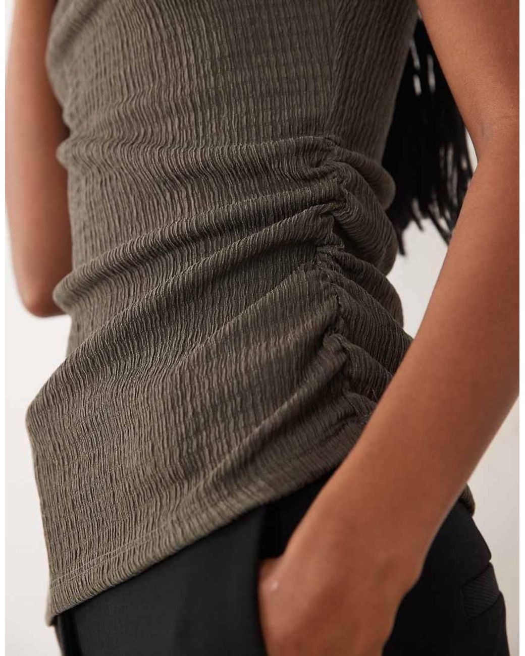 Jdy Multicolor Textured Asymmetric Top With Ruched Details