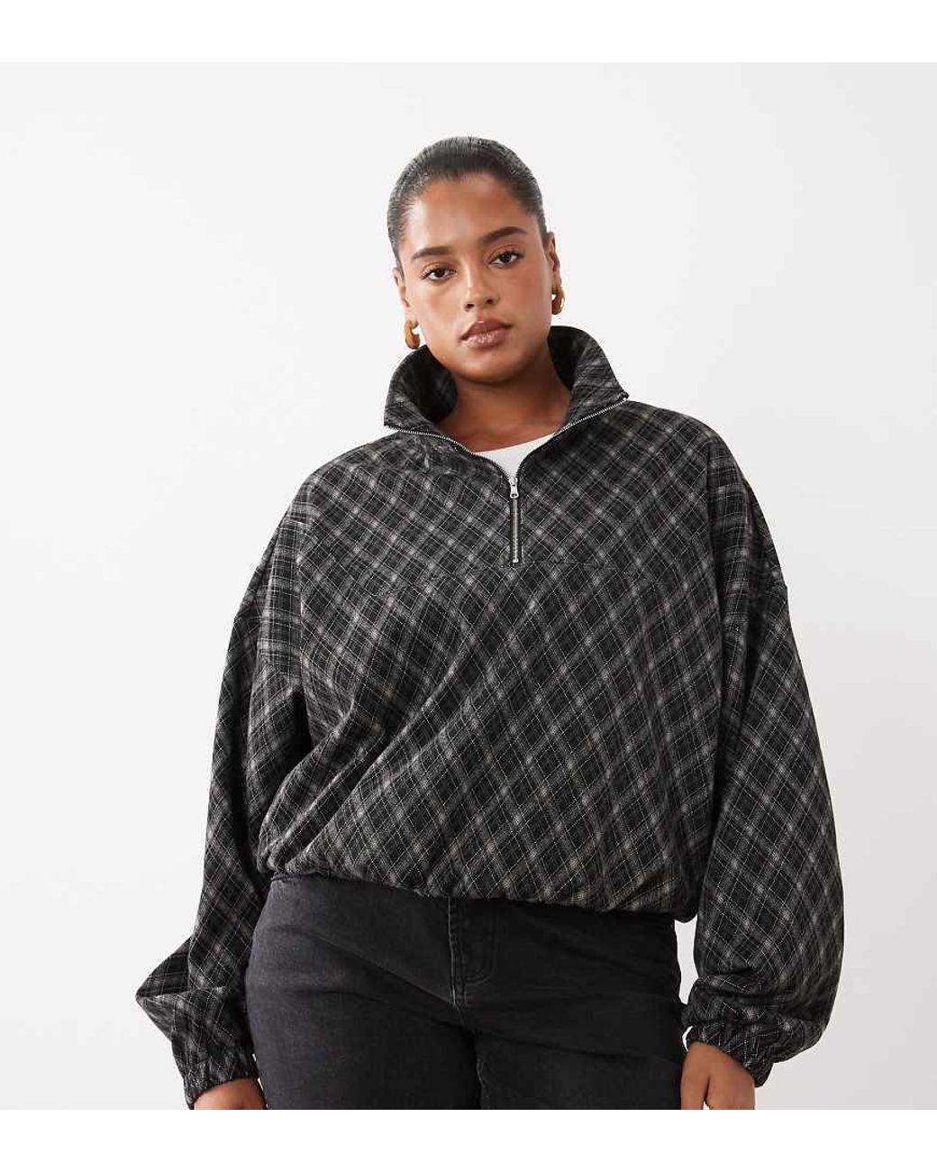ASOS Black Asos Design Curve Brushed Half Zip Windbreaker Jacket