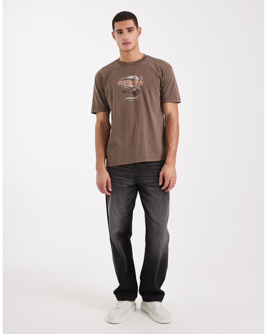 Hollister Brown Boxy Oversized Short Sleeve F1 Mclaren T-Shirt for men