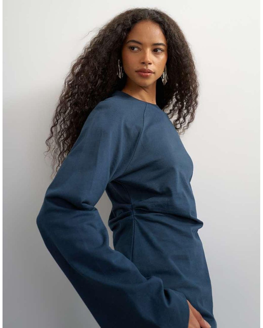 TOPSHOP Blue Cinched Waist Long Sleeve Raglan T-shirt