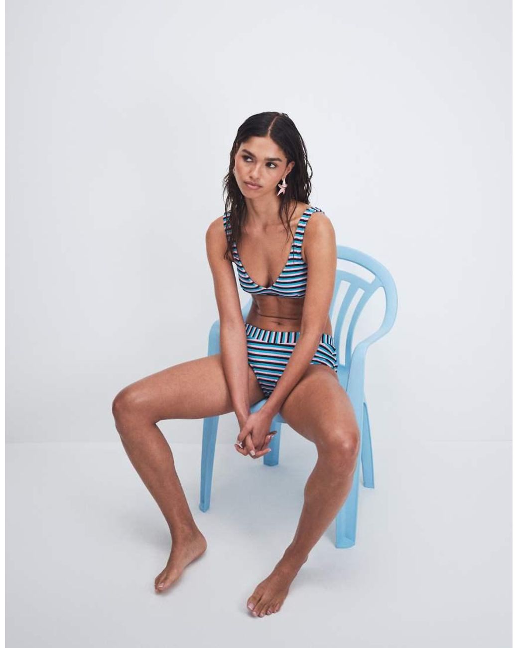 ASOS Blue Tori Towelling Plunge Bikini Top