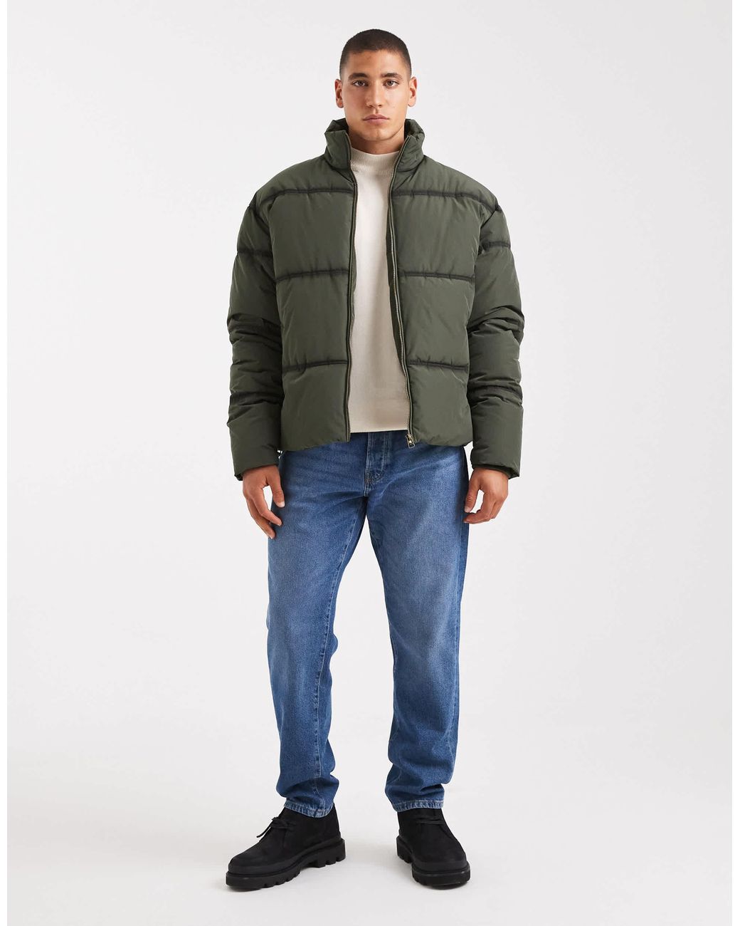 Cotton On – cropped-fit-pufferjacke in Green für Herren