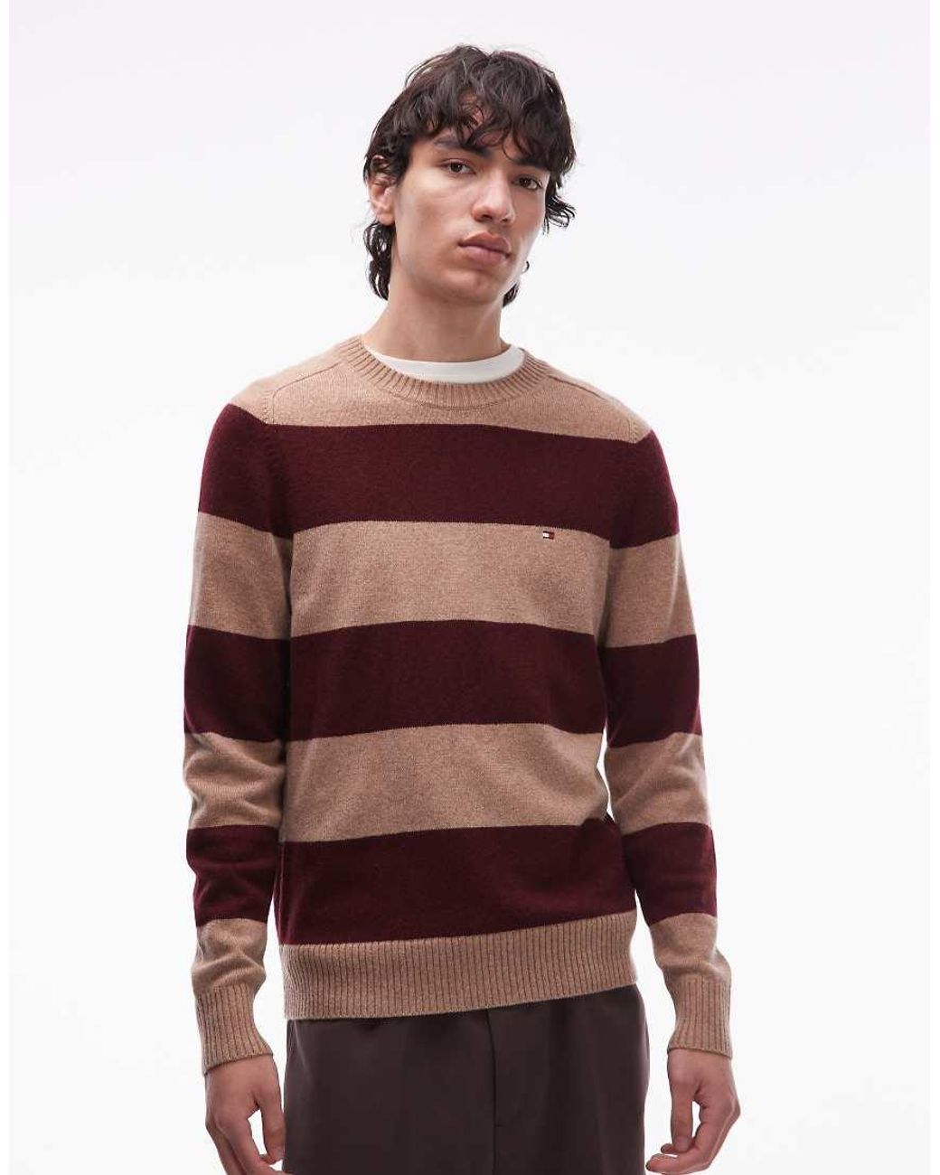 Tommy Hilfiger Red Lambswool Stripe Jumper for men