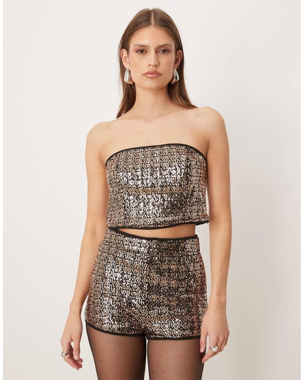 ASOS Natural Tailored Sequin Micro Short Co-Ord