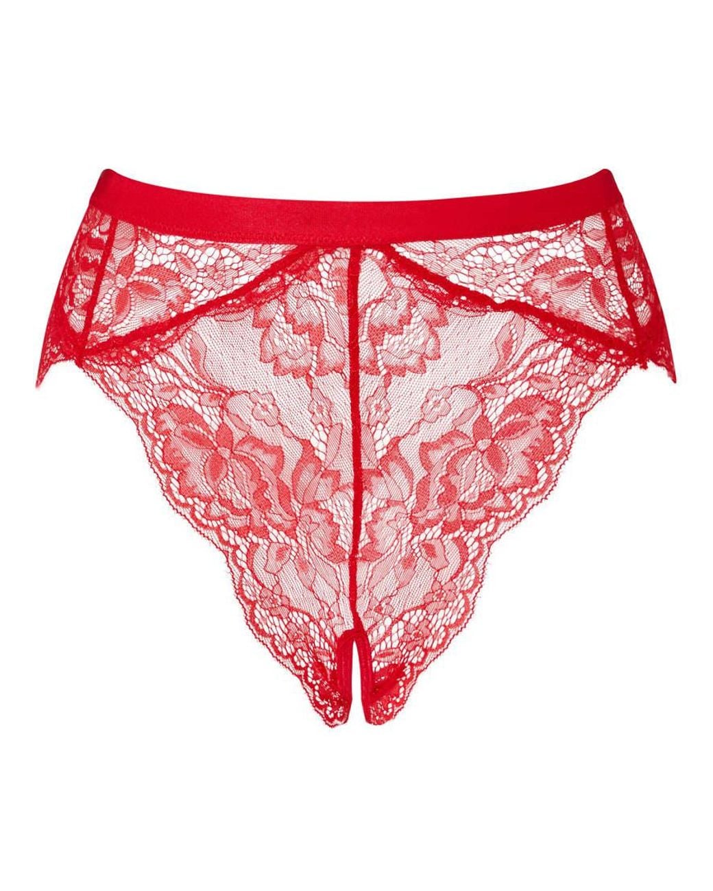 Ann Summers Red Unwrap Me Lace High Waisted Crotchless Brazilian Knickers