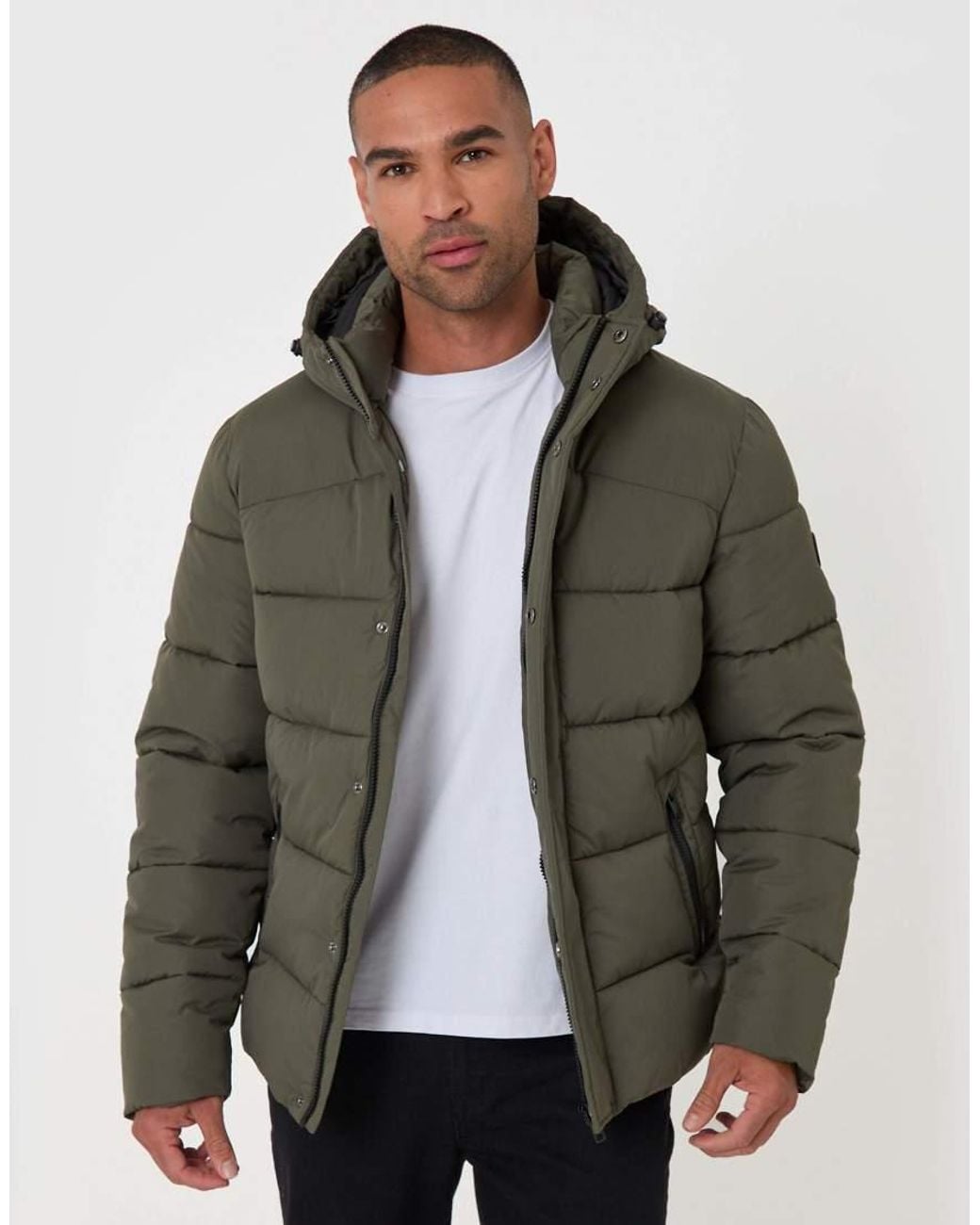 Threadbare Gray Showerproof Hooded Puffer Coat for men