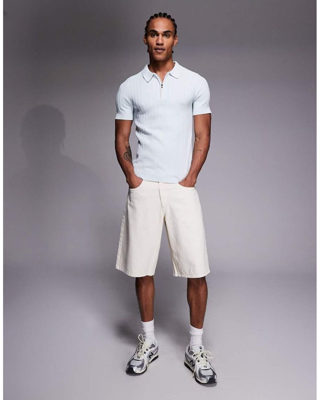 River Island Blue Ribbed Muscle Polo for men