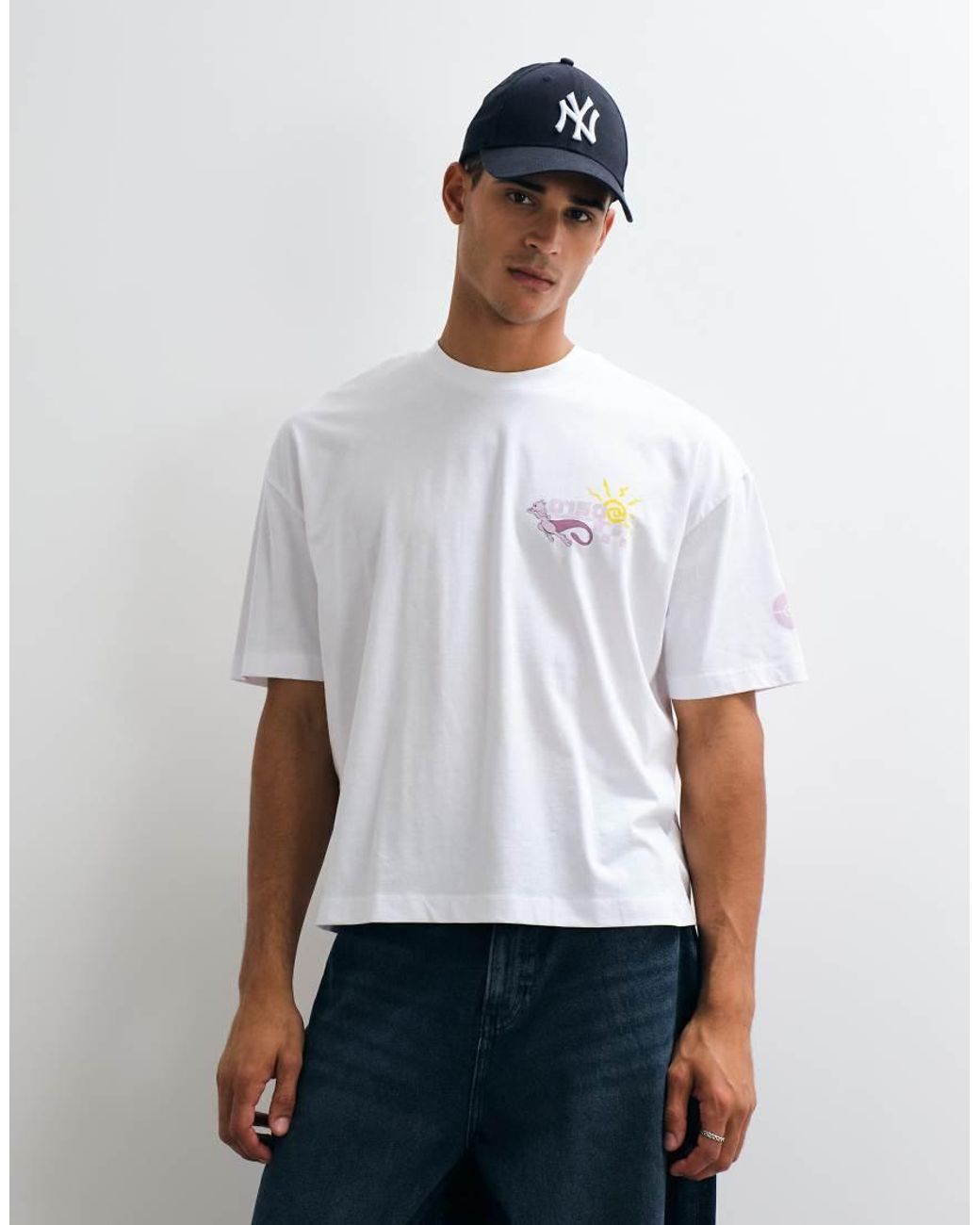 ASOS White Boxy Oversized Tee With Pokemon Mewtwo Print for men