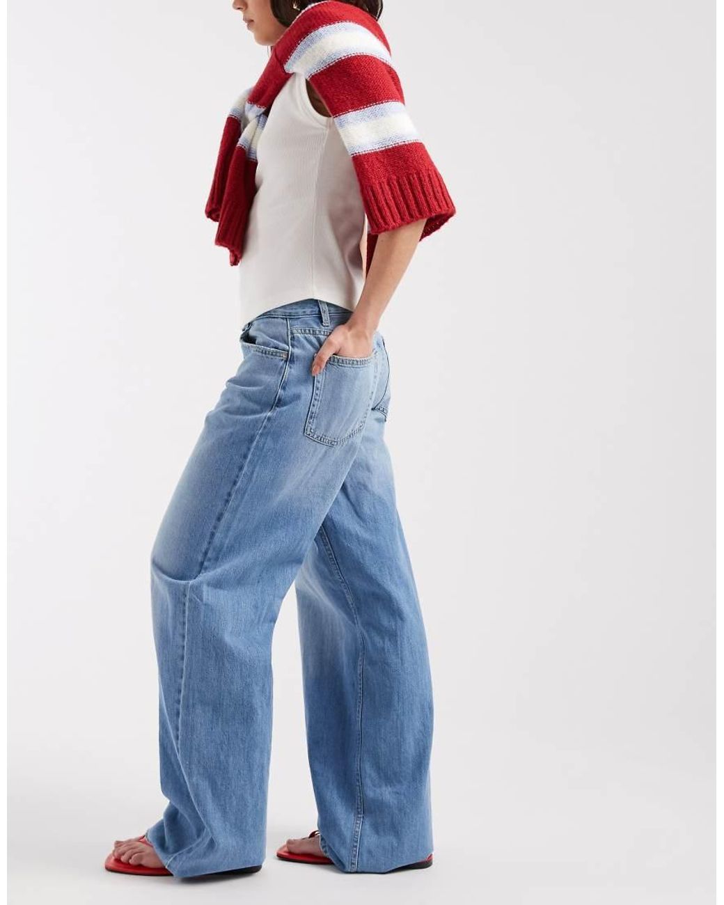 ONLY Blue Maya Mid Rise Wide Leg Jeans