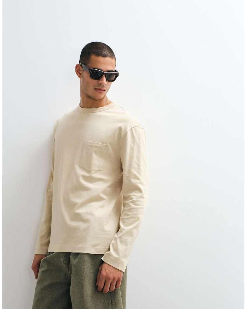 ASOS Natural Relaxed Long Sleeve T-shirt for men