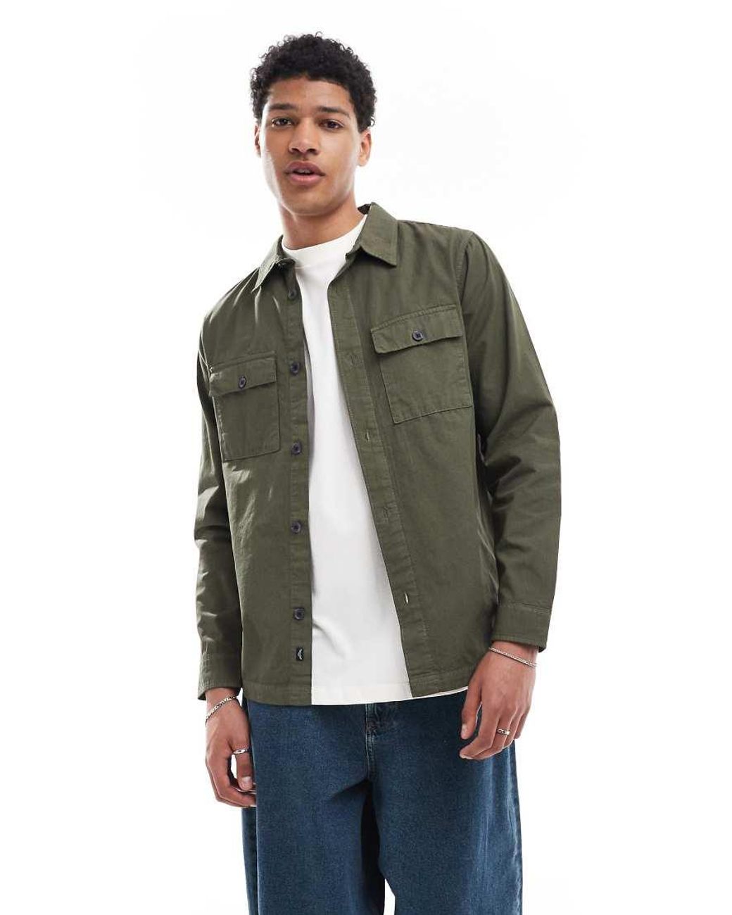 Threadbare Green Lightweight Cotton Overshirt for men