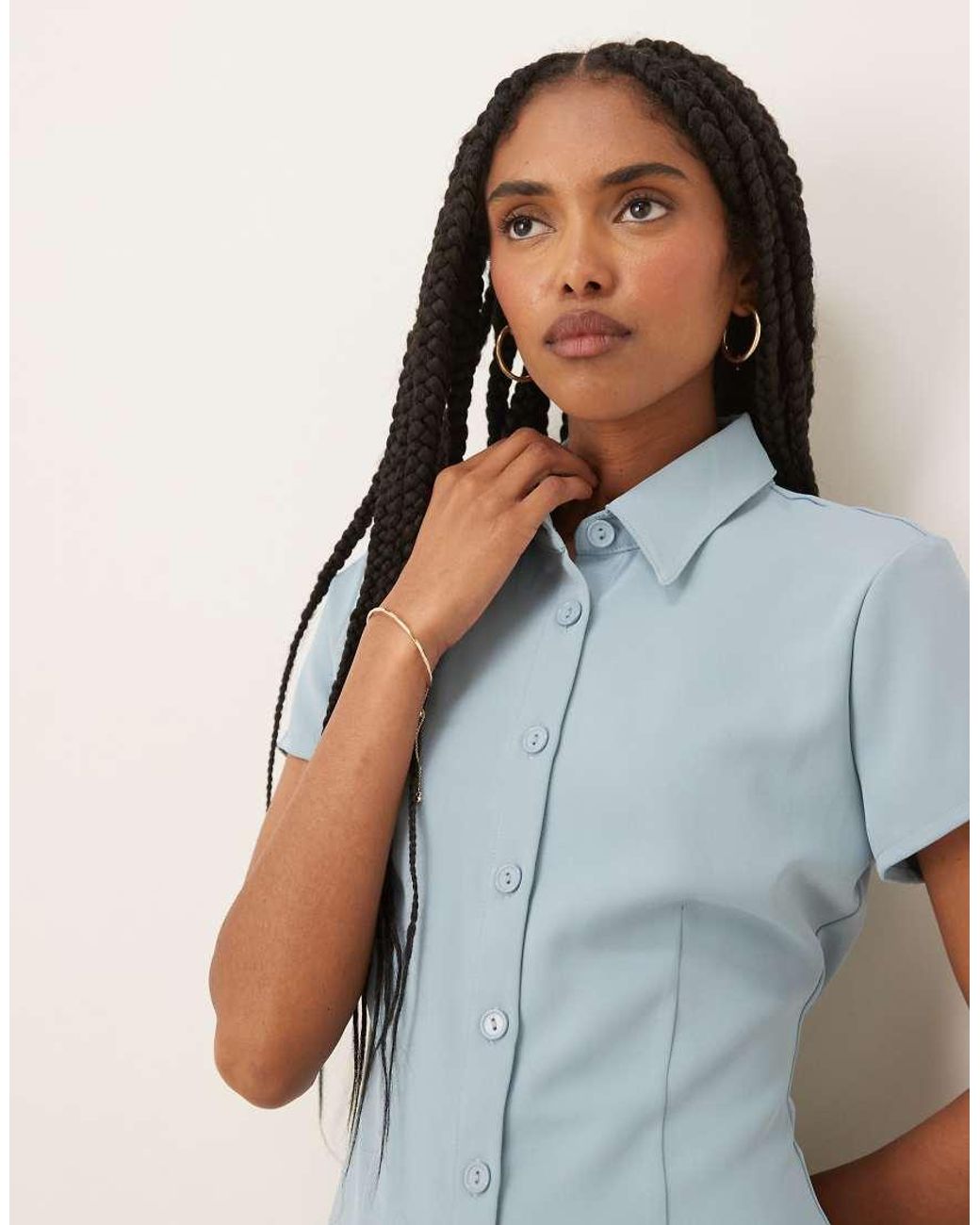 Glamorous Blue Collared Button Down Mini Dress