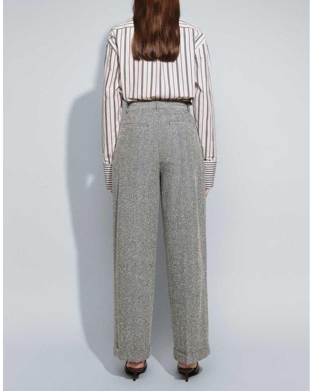 ASOS Gray Tailored Wool Look Barrel Trousers