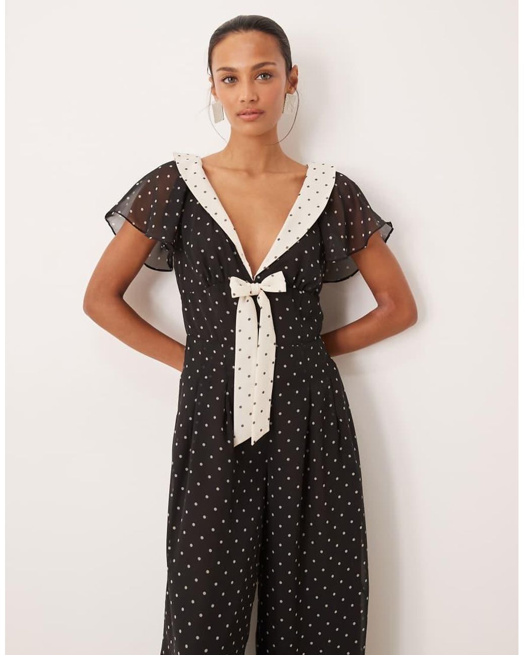 For Love & Lemons White Chiffon V Neck Flutter Sleeve Jumpsuit