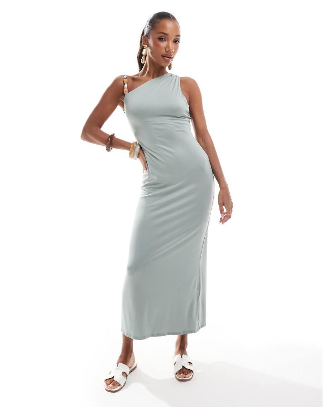 ASOS Modal Beaded Strappy Midi Dress in Green Lyst UK
