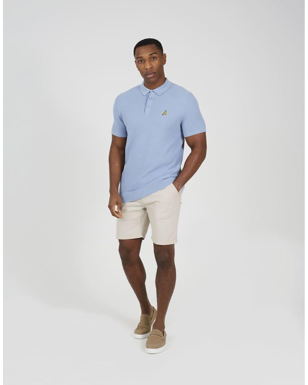Brave Soul Blue Cotton Waffle Knit Embroidered Polo Shirt for men