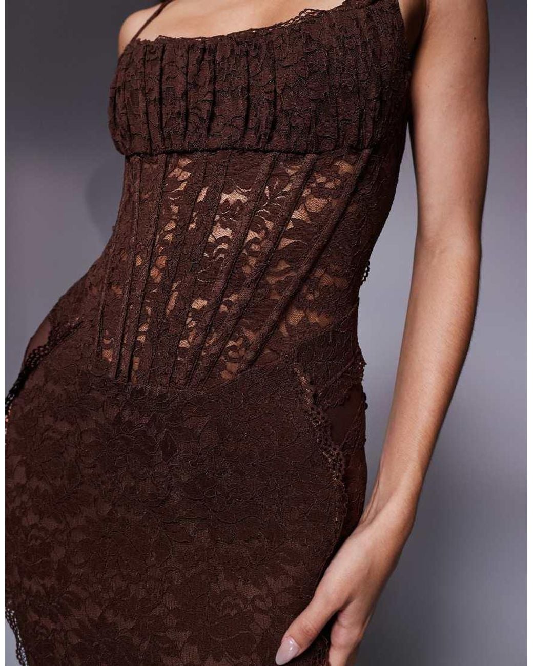 Murci Purple Exclusive Sheer Lace Corset Detail Cami Maxi Dress