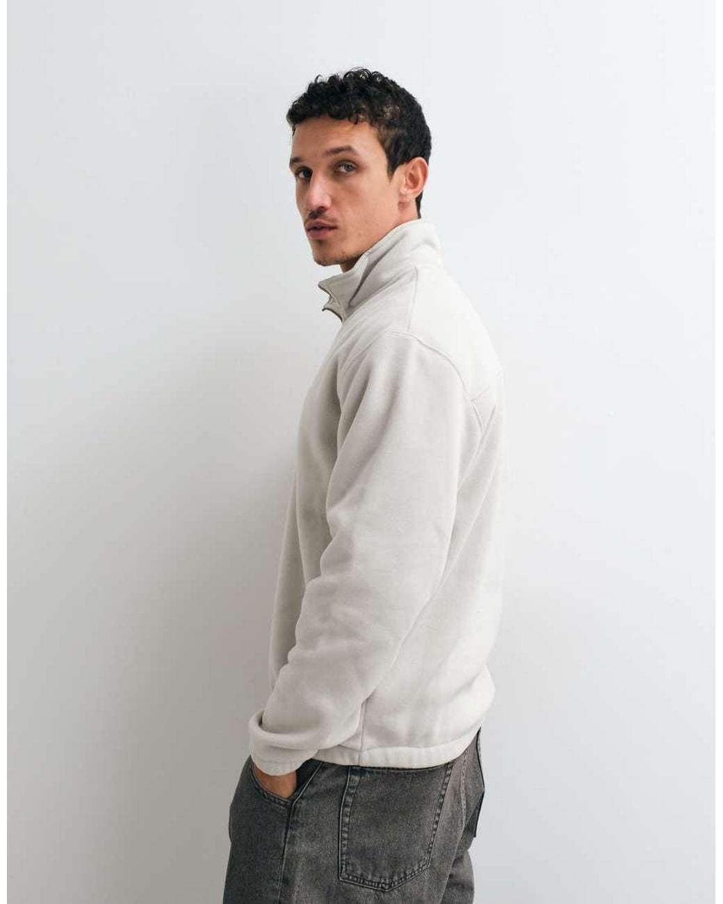 DOUBLE A by WOOD WOOD Gray Mitchel Half Zip Fleece Sweatshirt for men