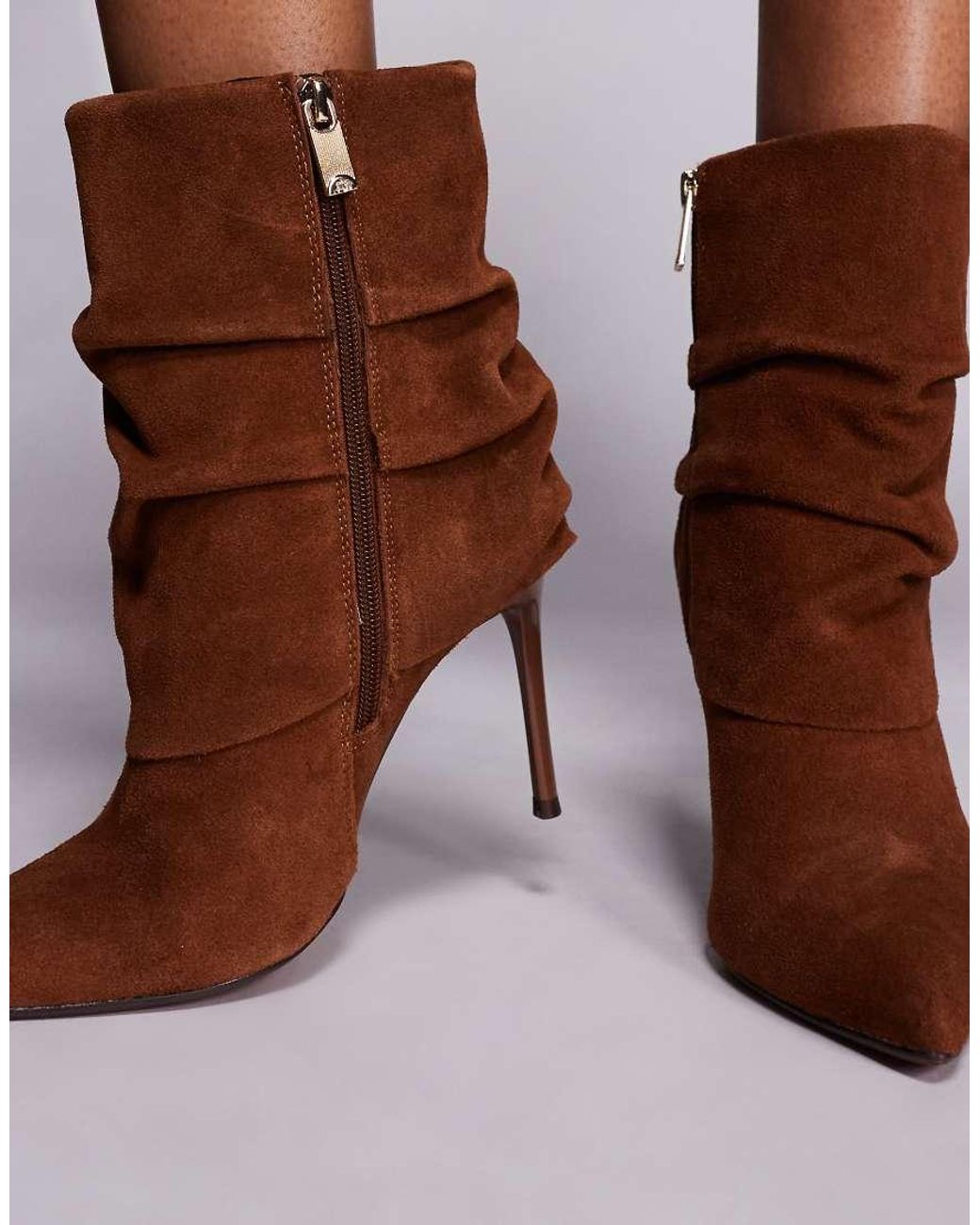 River Island Brown Suede Fold Over Detail Ankle Boot