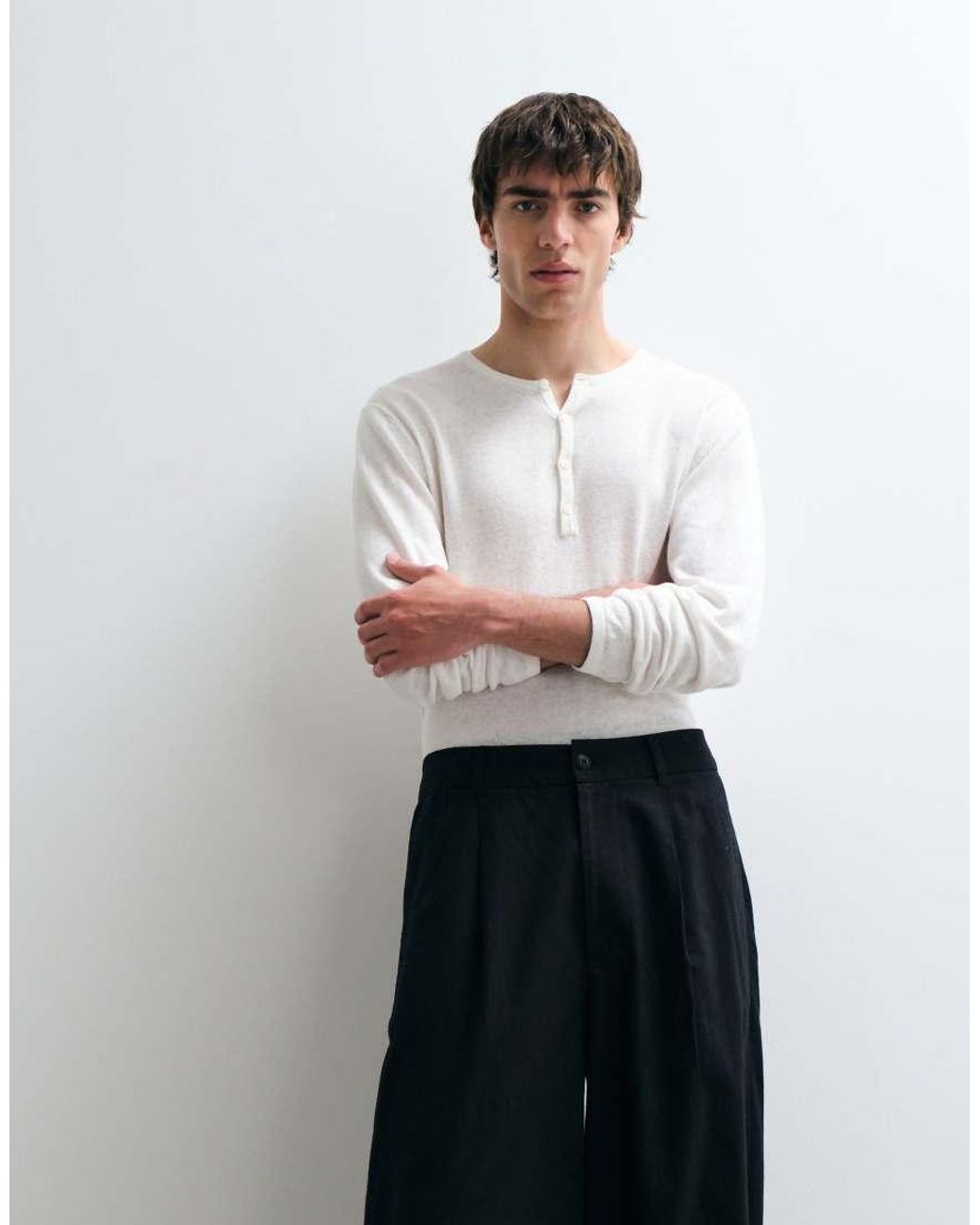 ASOS COLLECTIVE White Ac-b-254 Pleated Cotton-linen Blend Tapered Barrel Leg Pants for men