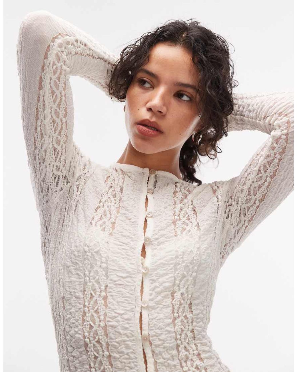 ASOS White Long Sleeve Textured Fabric Cardigan Top
