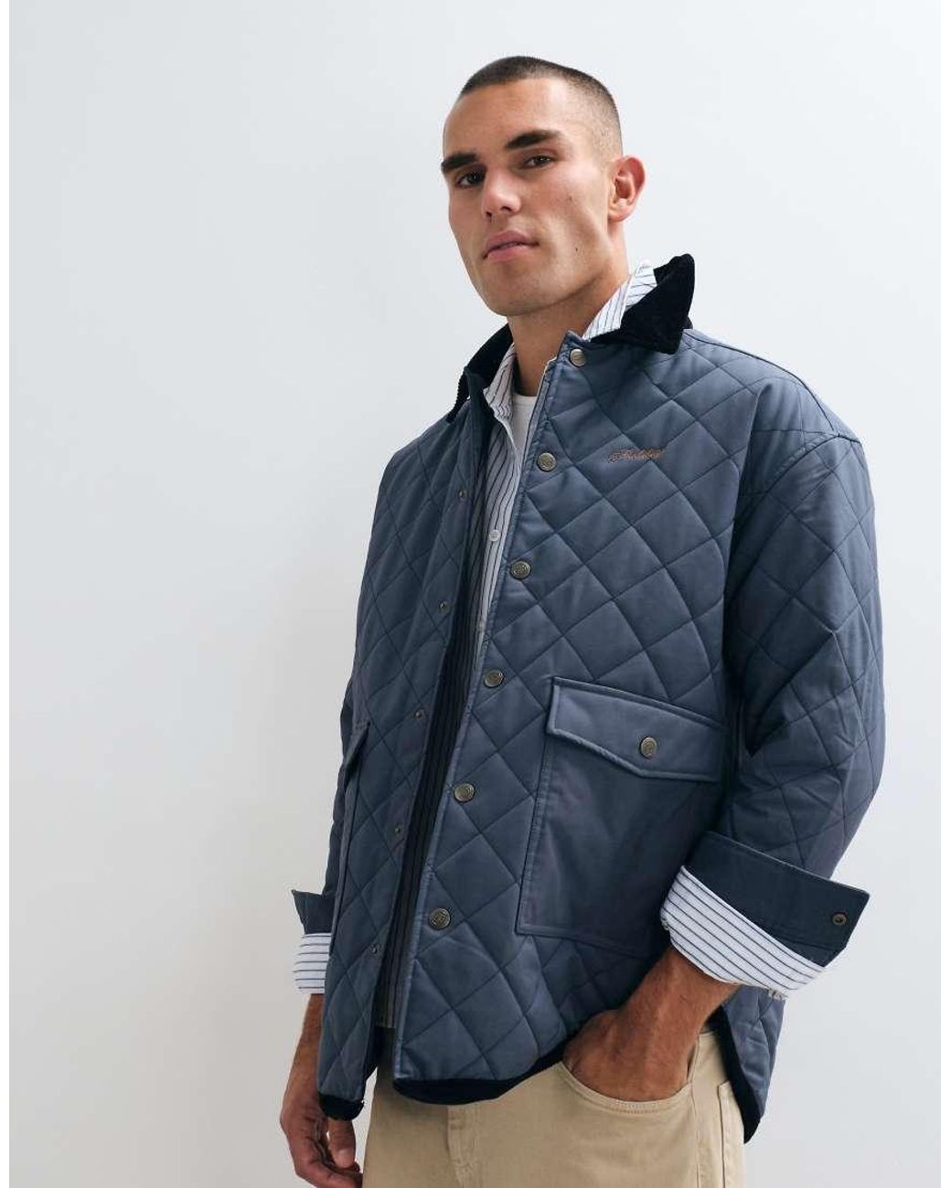 Prohibited Blue Quilted Jacket With Contrast Collar for men
