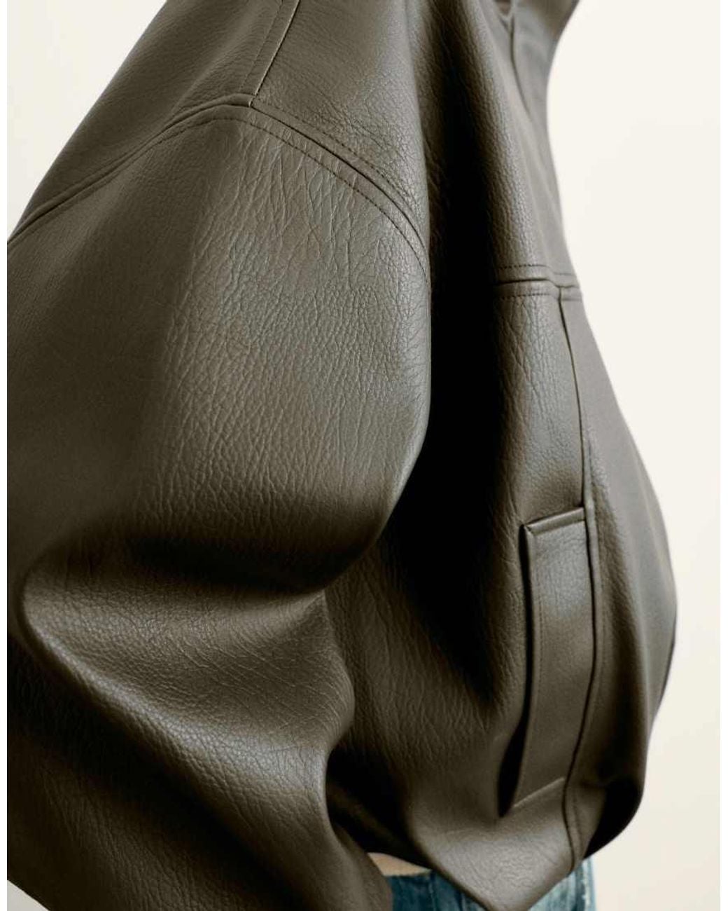 Pull&Bear Green Leather Effect Balloon Jacket With Funnel Neck