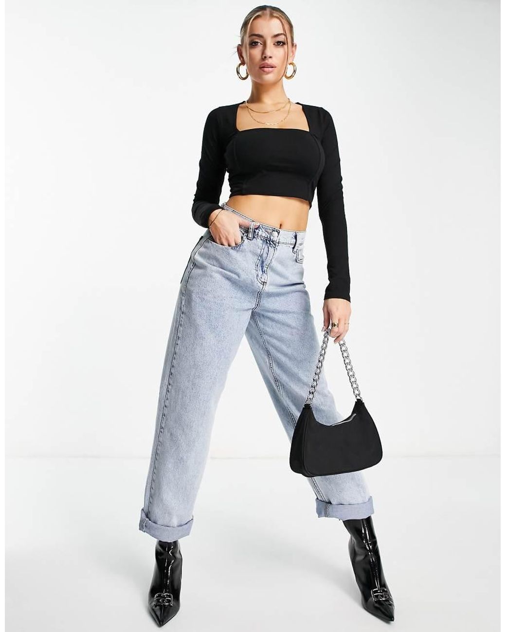 ASOS Black Square Neck Crop Top With Seam Detail