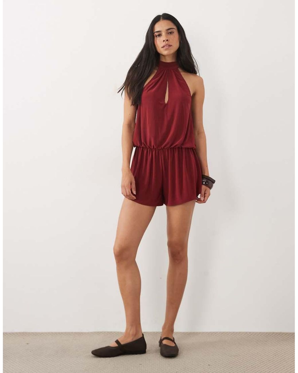 Miss Selfridge Red Keyhole Playsuit With Picot Trim