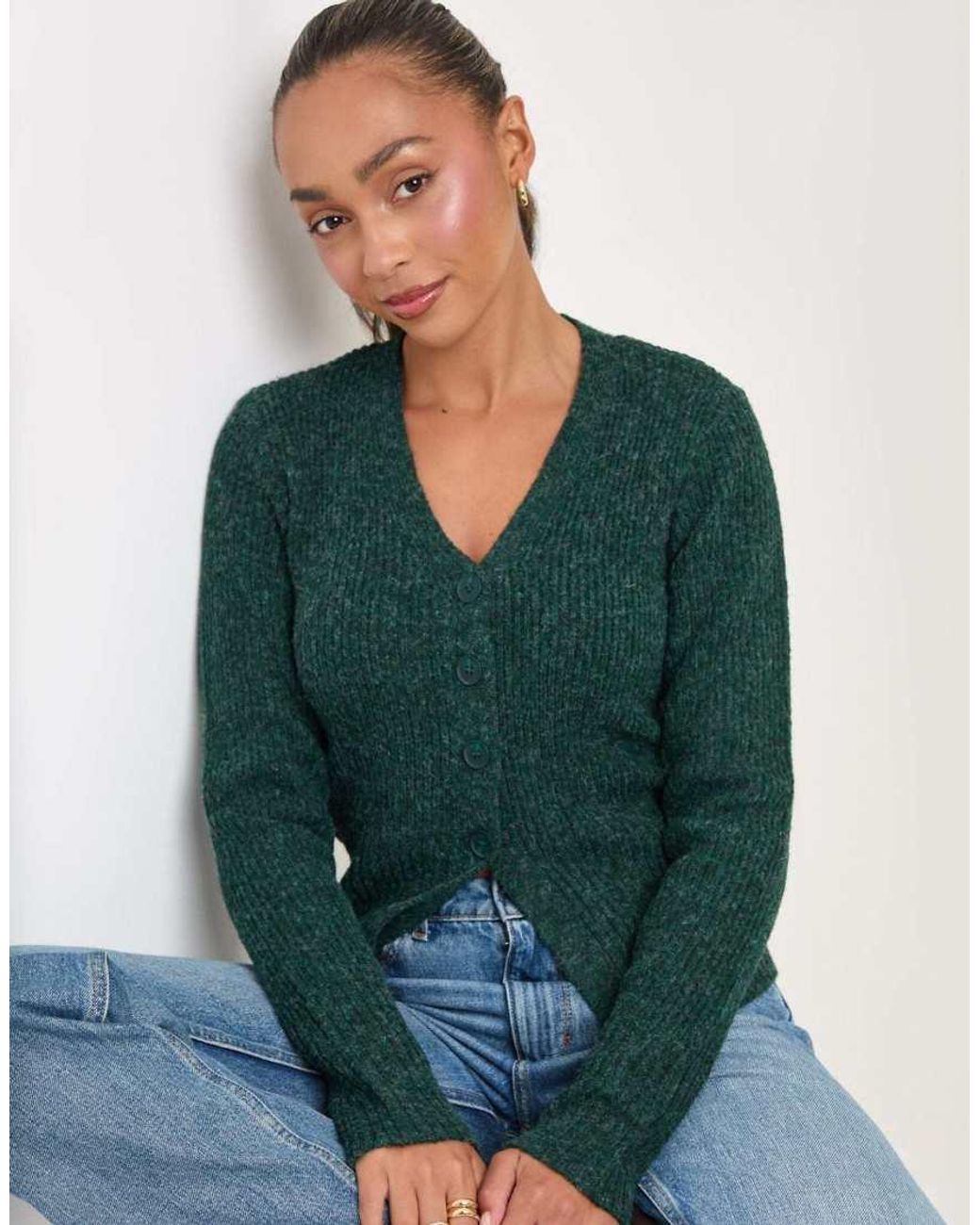 Threadbare Green V Neck Cardigan Knitted