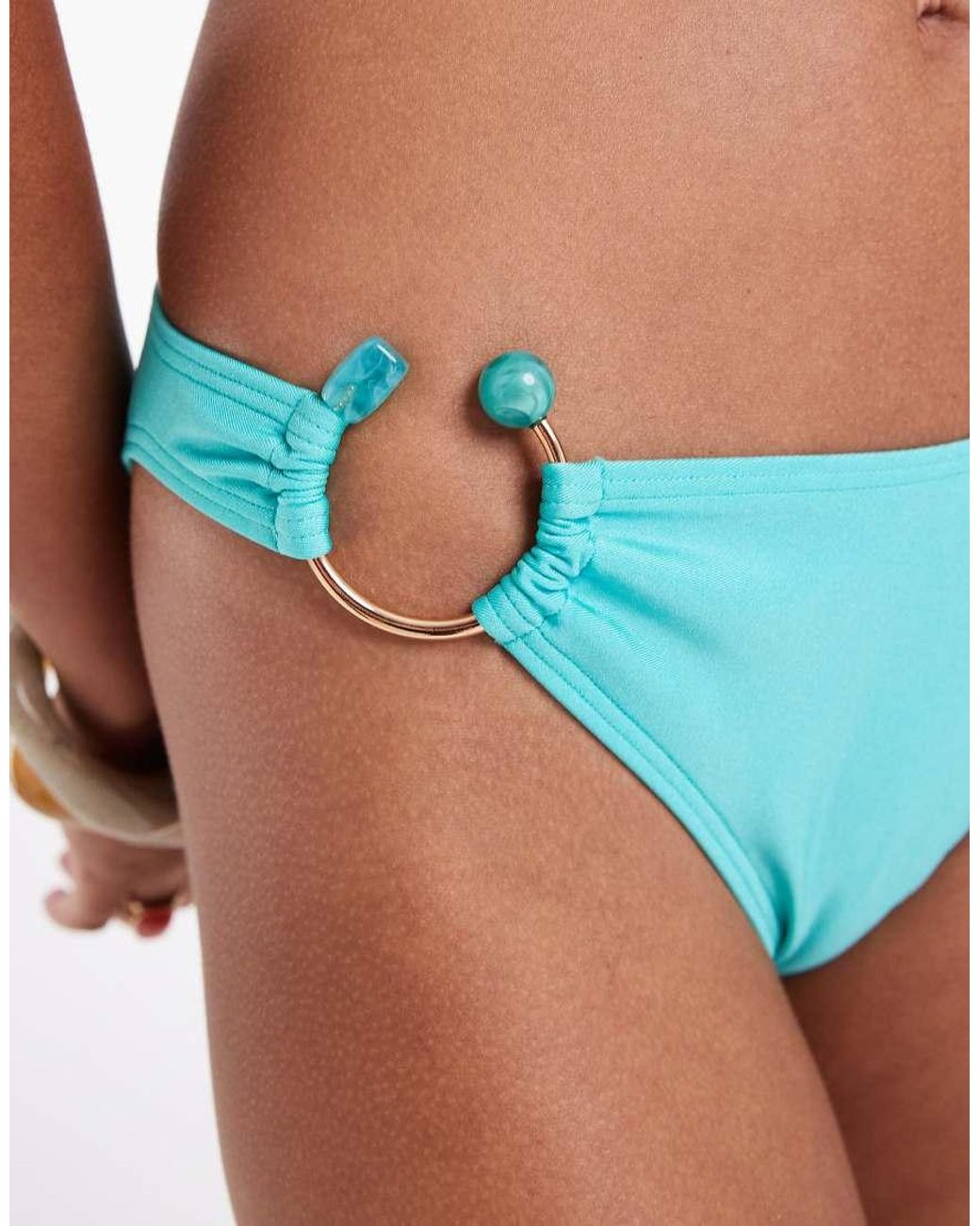 New Look Blue Bead Detail Bikini Bottoms