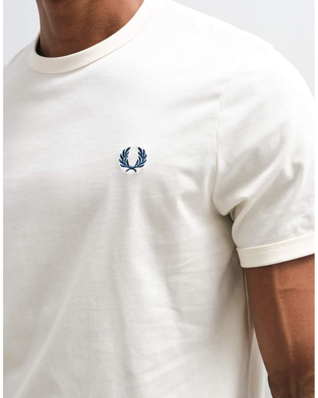 Fred Perry White Short Sleeve Logo Ringer T-Shirt for men