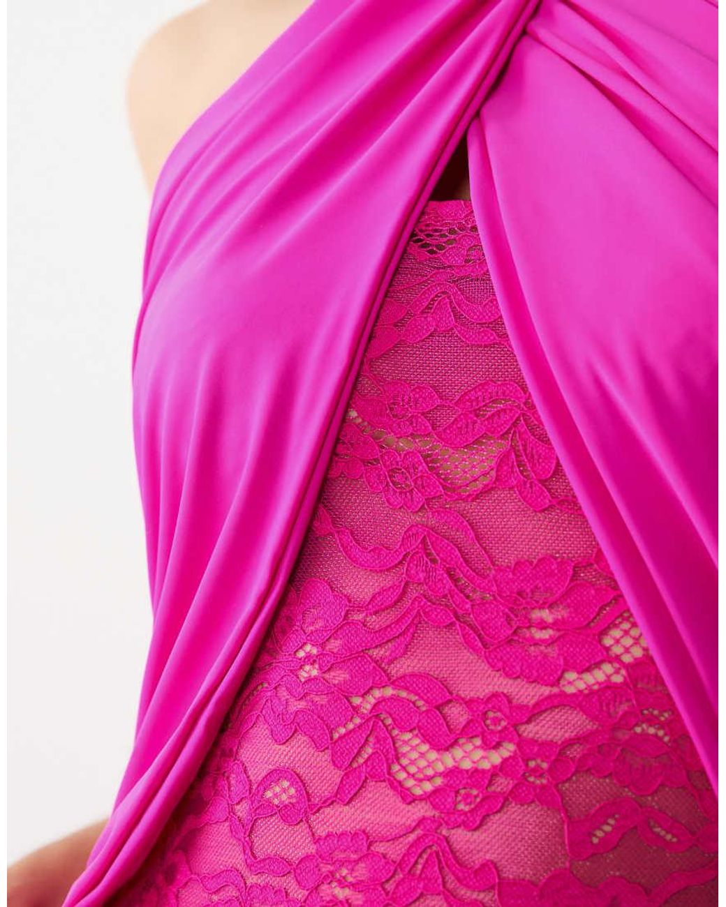 Murci Pink Slinky Crossover Halterneck Lace Insert Maxi Dress