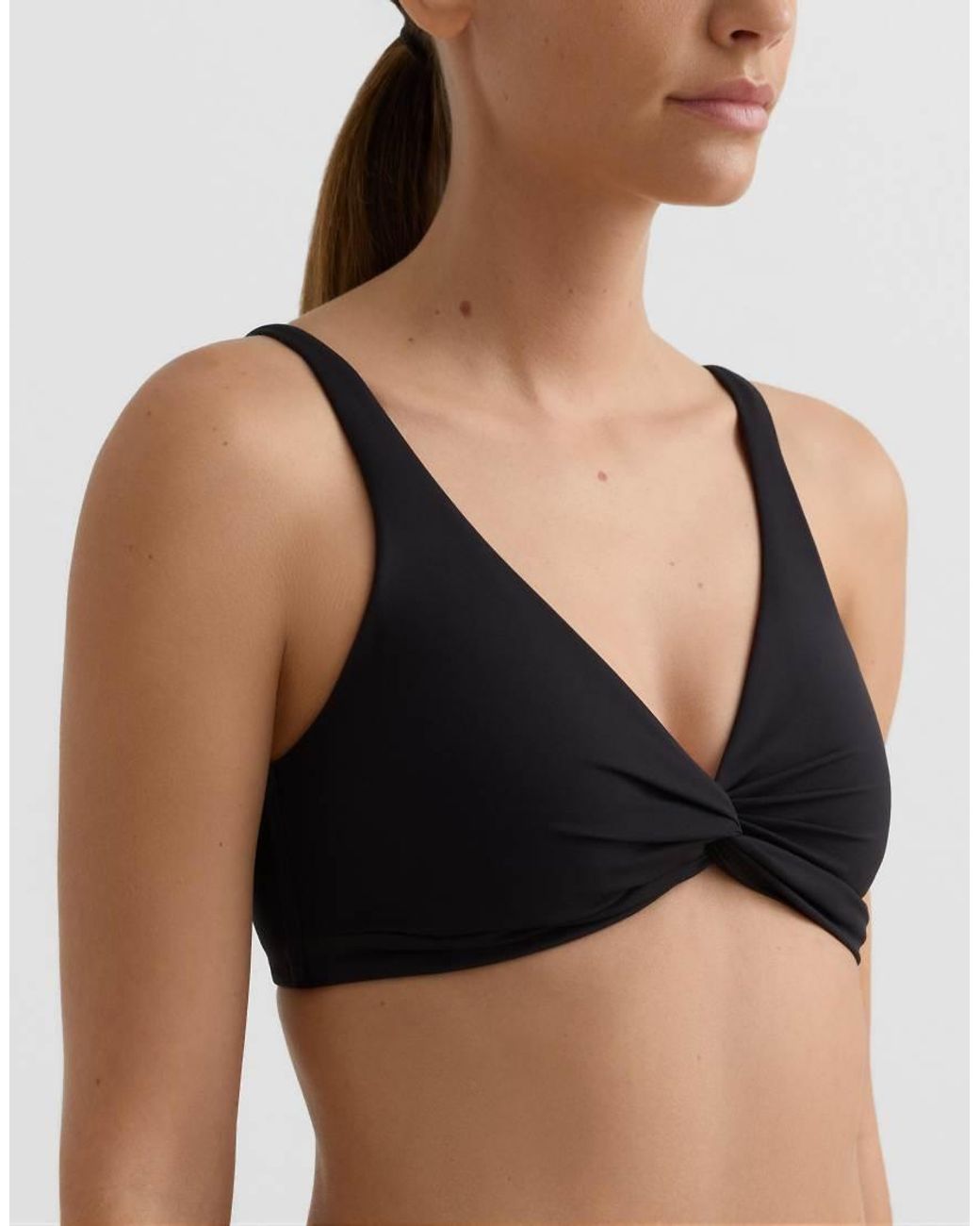 Oysho Black Shapewear-Effect Knot Halter Bikini Top