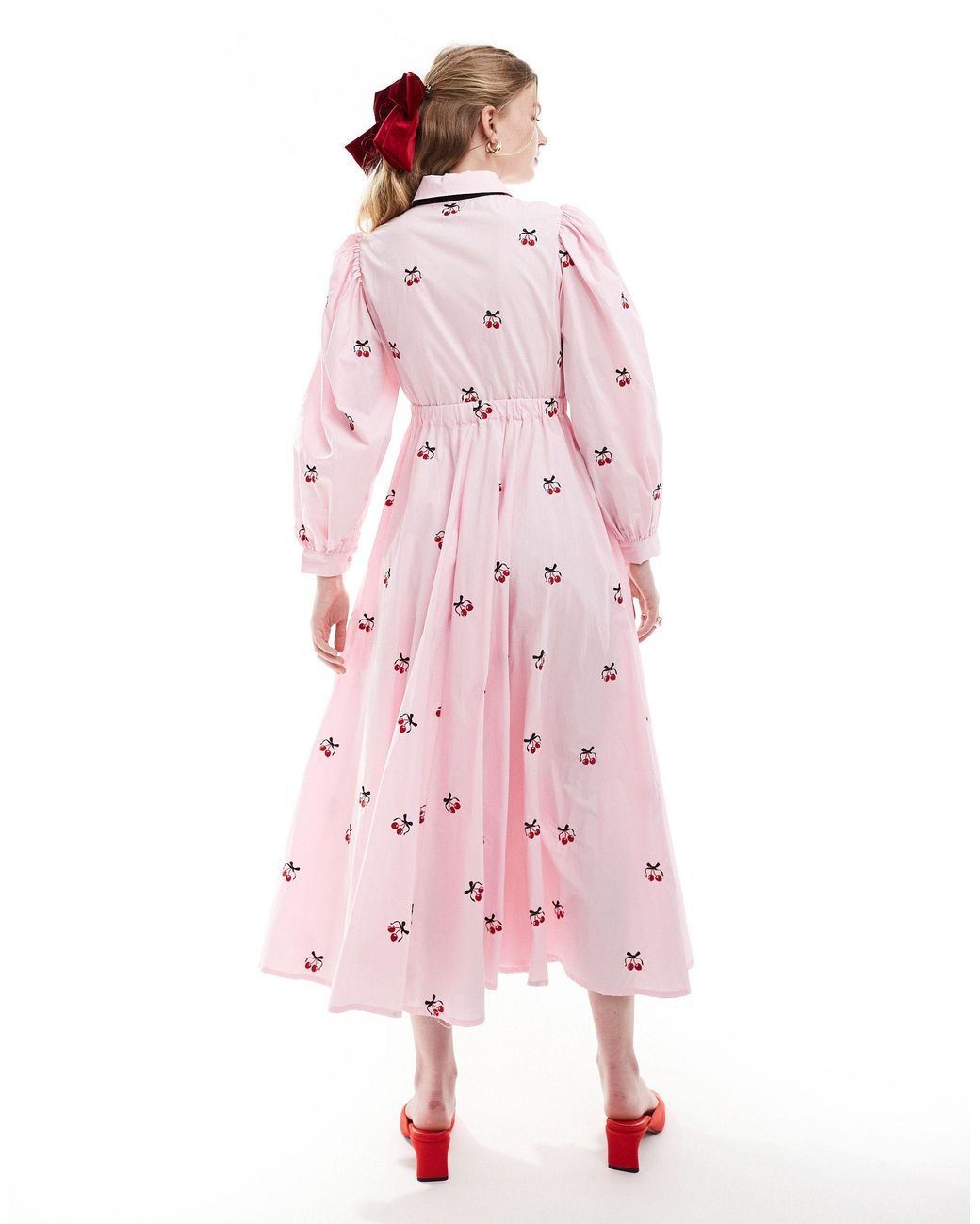 Sister Jane Cherry Embroidered Bow Midi Dress in Pink | Lyst