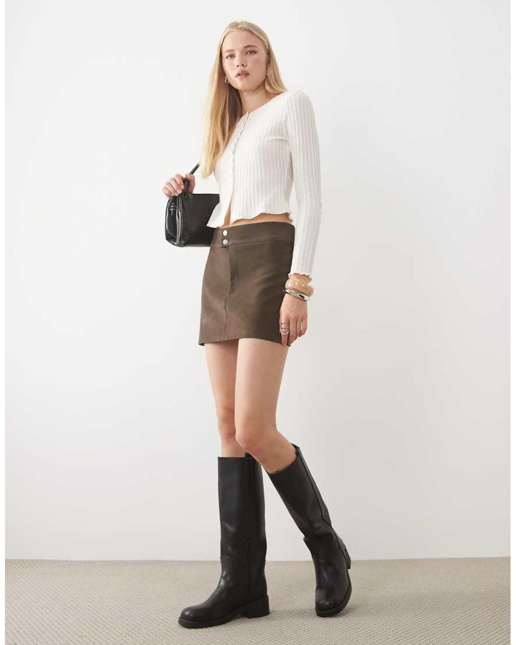 ASOS Natural Shrunken Fit Textured Button Through Long Sleeve Top