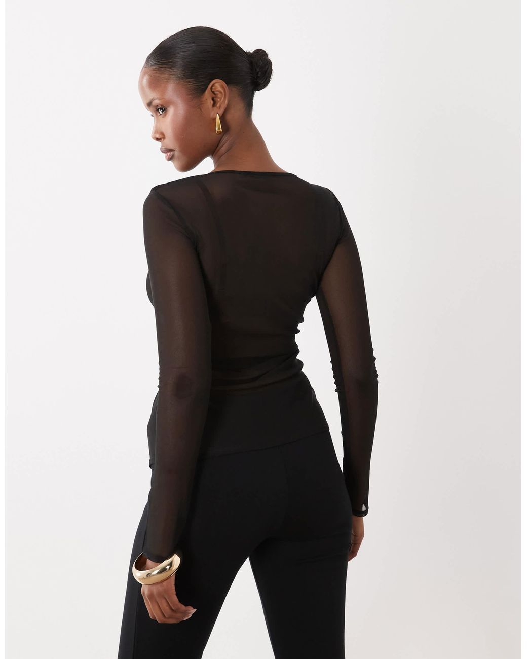 ASOS Black Crew Neck Button Down Long Sleeve Top With Split