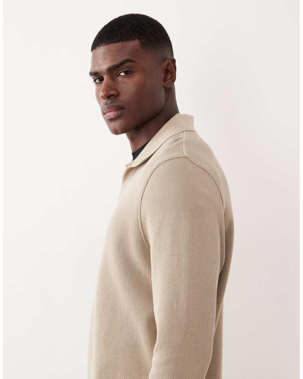 ASOS Natural Ribbed Polo Sweatshirt for men